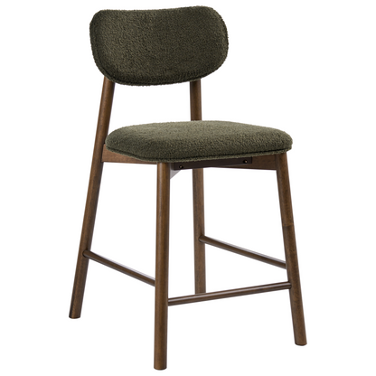 Boucle Two Brown Green Bar Chairs Set With Boucle Upholstery