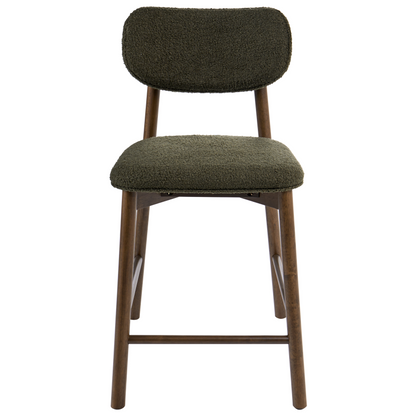 Boucle Two Brown Green Bar Chairs Set With Boucle Upholstery