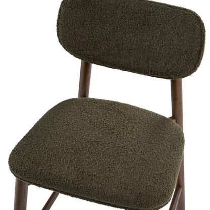 Boucle Two Brown Green Bar Chairs Set With Boucle Upholstery