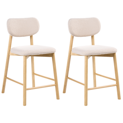 Home Set Of 2 Bar Chairs In Light Brown And Beige Boucle With Upholstered Seats And Rubber Wood Frames