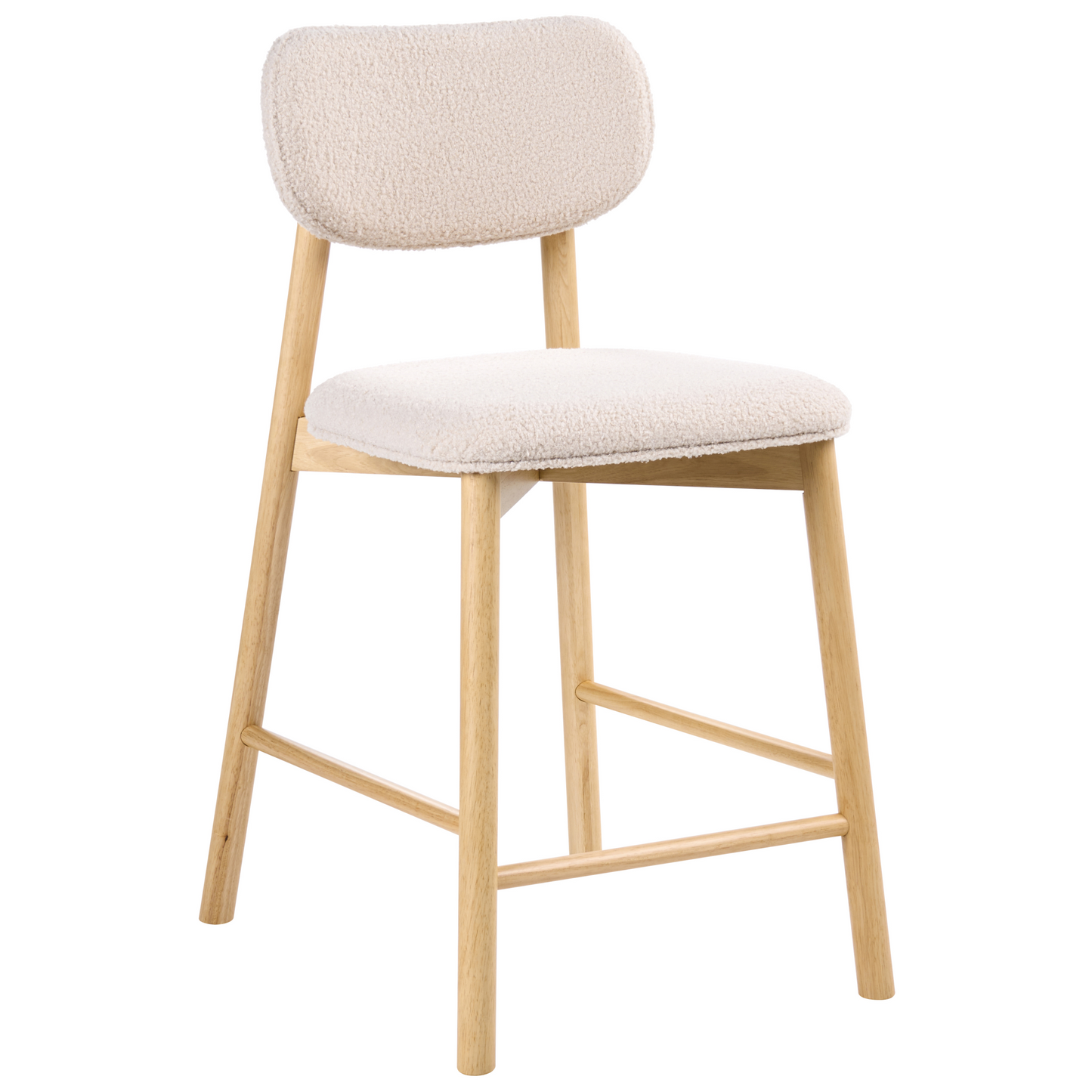 Home Set Of 2 Bar Chairs In Light Brown And Beige Boucle With Upholstered Seats And Rubber Wood Frames
