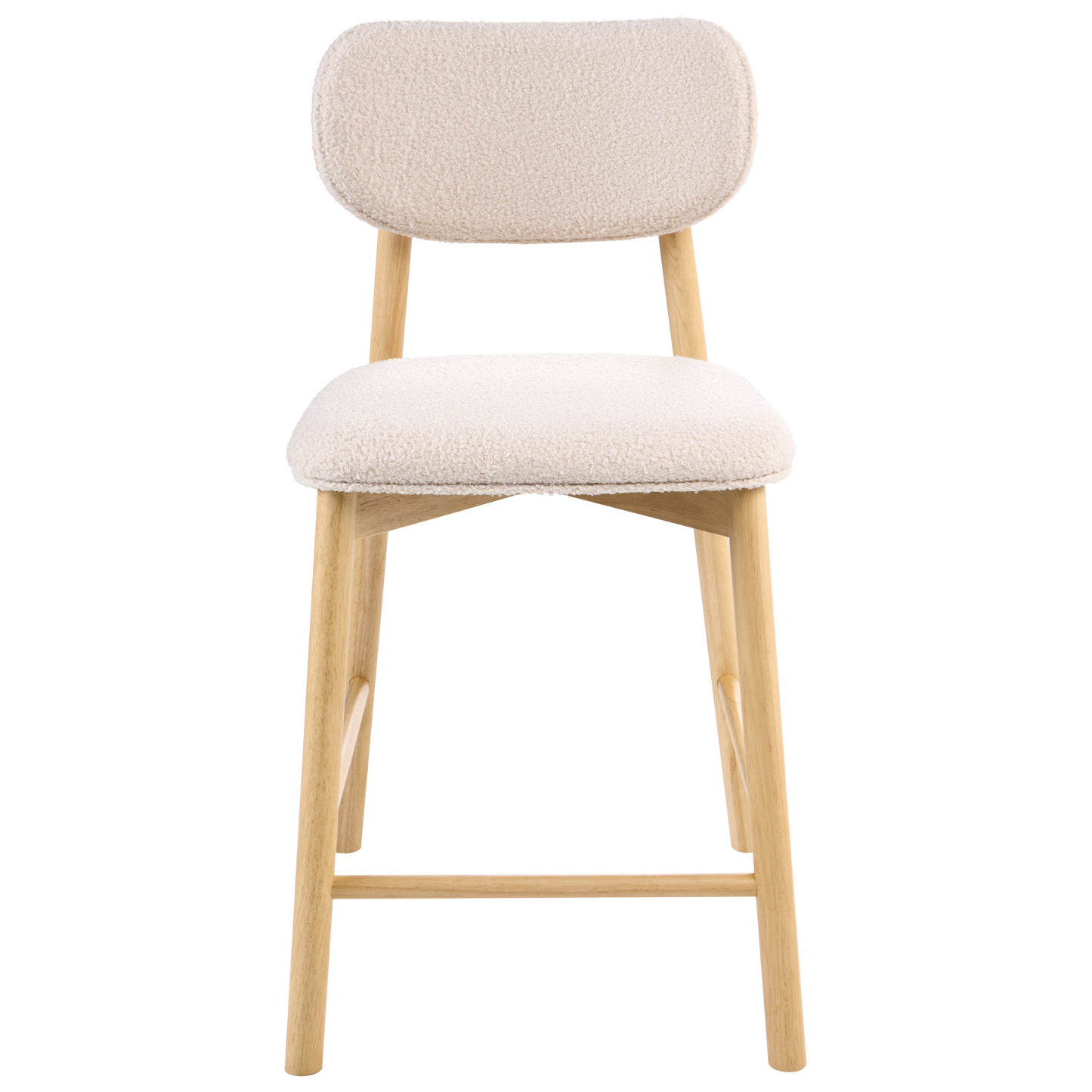 Home Set Of 2 Bar Chairs In Light Brown And Beige Boucle With Upholstered Seats And Rubber Wood Frames