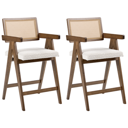 Bar Chairs Set of 2 Boucle Brown Beige Rubberwood Frame