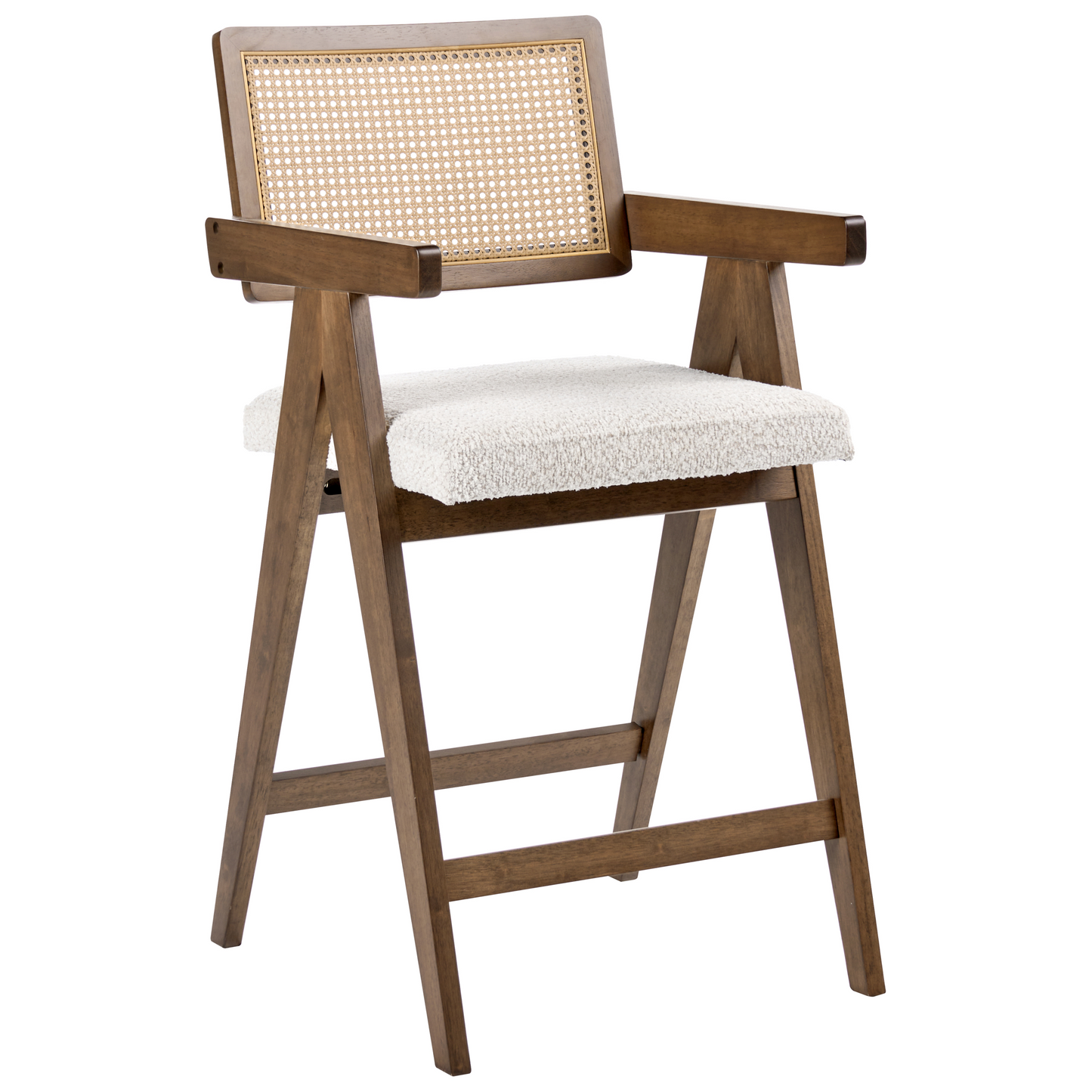 Bar Chairs Set of 2 Boucle Brown Beige Rubberwood Frame