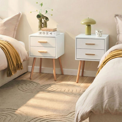 White Bedside Tables Set Of 2 With Solid Wood Legs