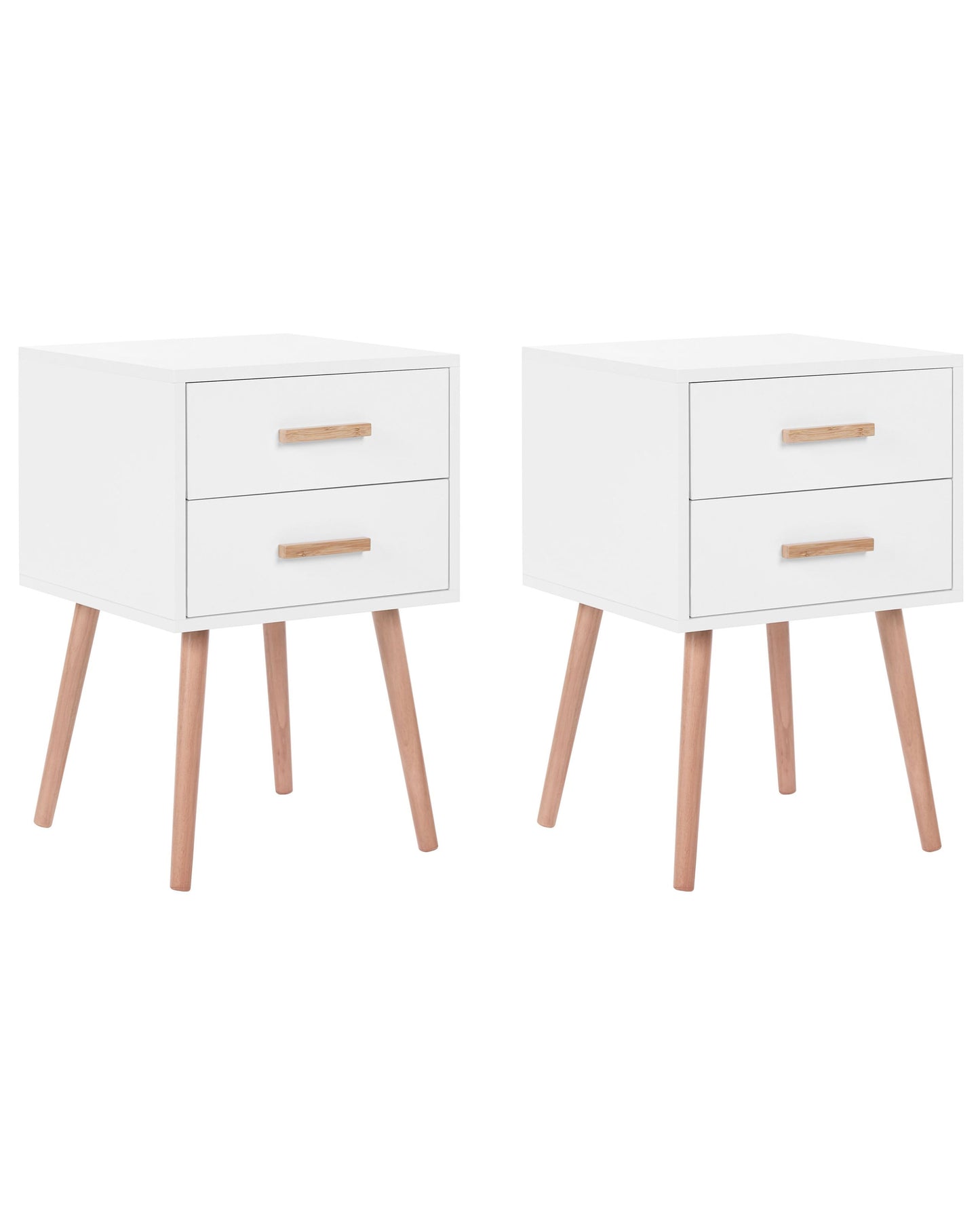 White Bedside Tables Set Of 2 With Solid Wood Legs