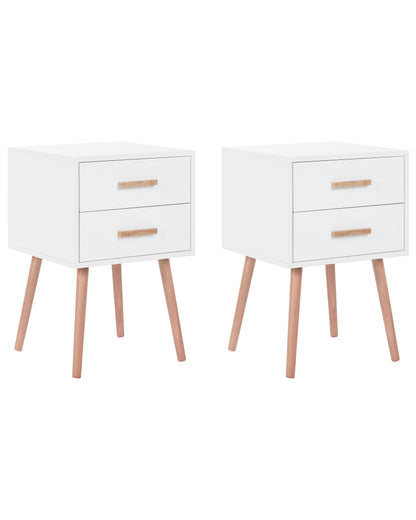 White Bedside Tables Set Of 2 With Solid Wood Legs
