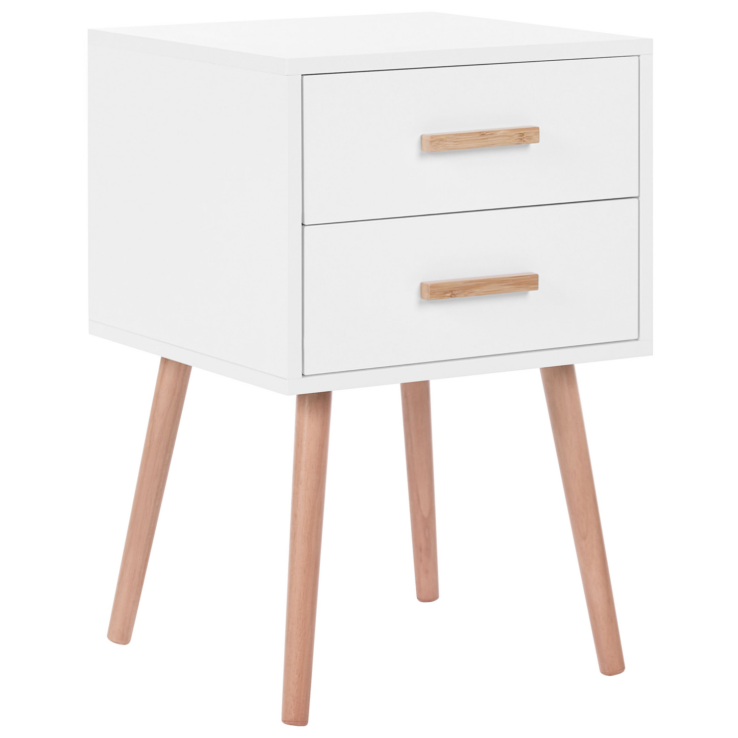 White Bedside Tables Set Of 2 With Solid Wood Legs