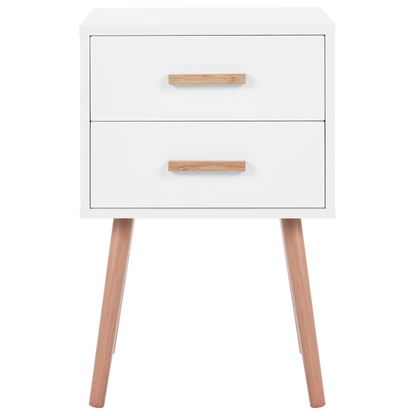 White Bedside Tables Set Of 2 With Solid Wood Legs