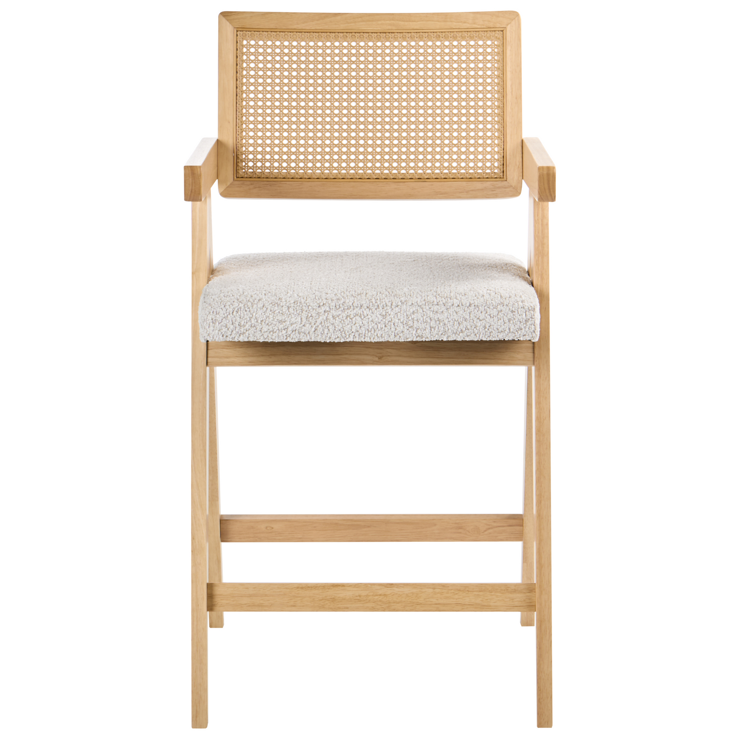 Set of 2 Bar Chairs Light Brown Beige Rubberwood Boucle Retro