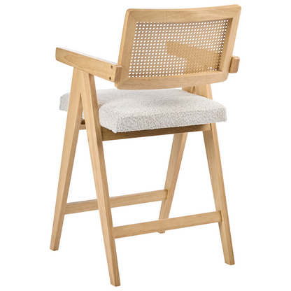Set of 2 Bar Chairs Light Brown Beige Rubberwood Boucle Retro
