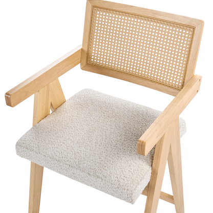Set of 2 Bar Chairs Light Brown Beige Rubberwood Boucle Retro