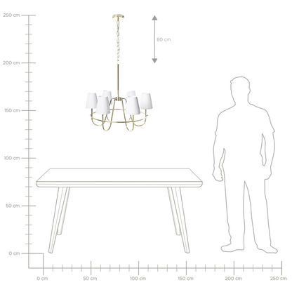 Pendant Chandelier Gold Metal Base Fabric Shades Traditional Style Living Room Lighting