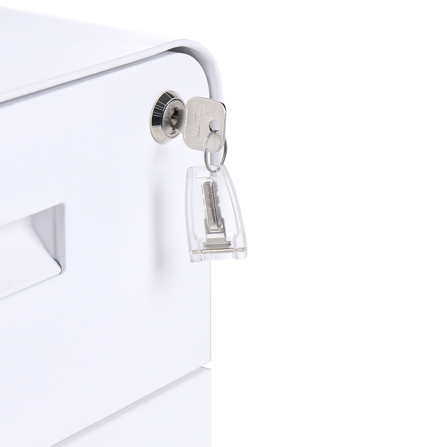 White Steel 3 Drawer Mobile Cabinet Key Locked Top Drawer