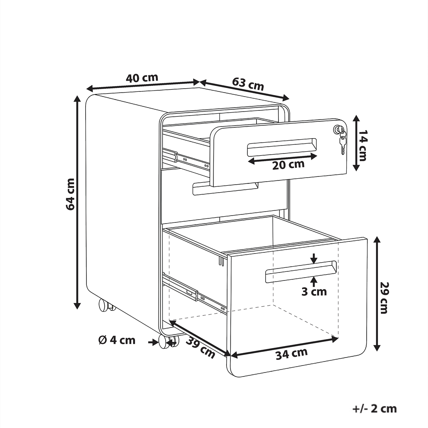 Three Drawer Storage Cabinet Black And Light Brown Steel With Locking Wheels Modern Office
