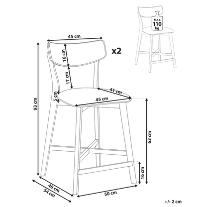 Armless Retro Chairs Set 2 Brown Off White Rubberwood