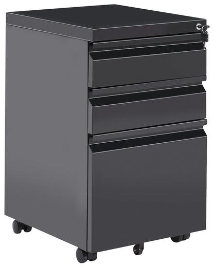 Black Steel 3 Drawer Mobile Cabinet With Key Lock
