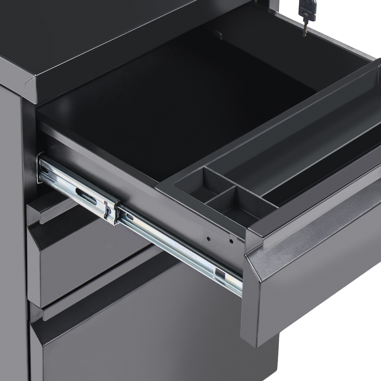 Black Steel 3 Drawer Mobile Cabinet With Key Lock