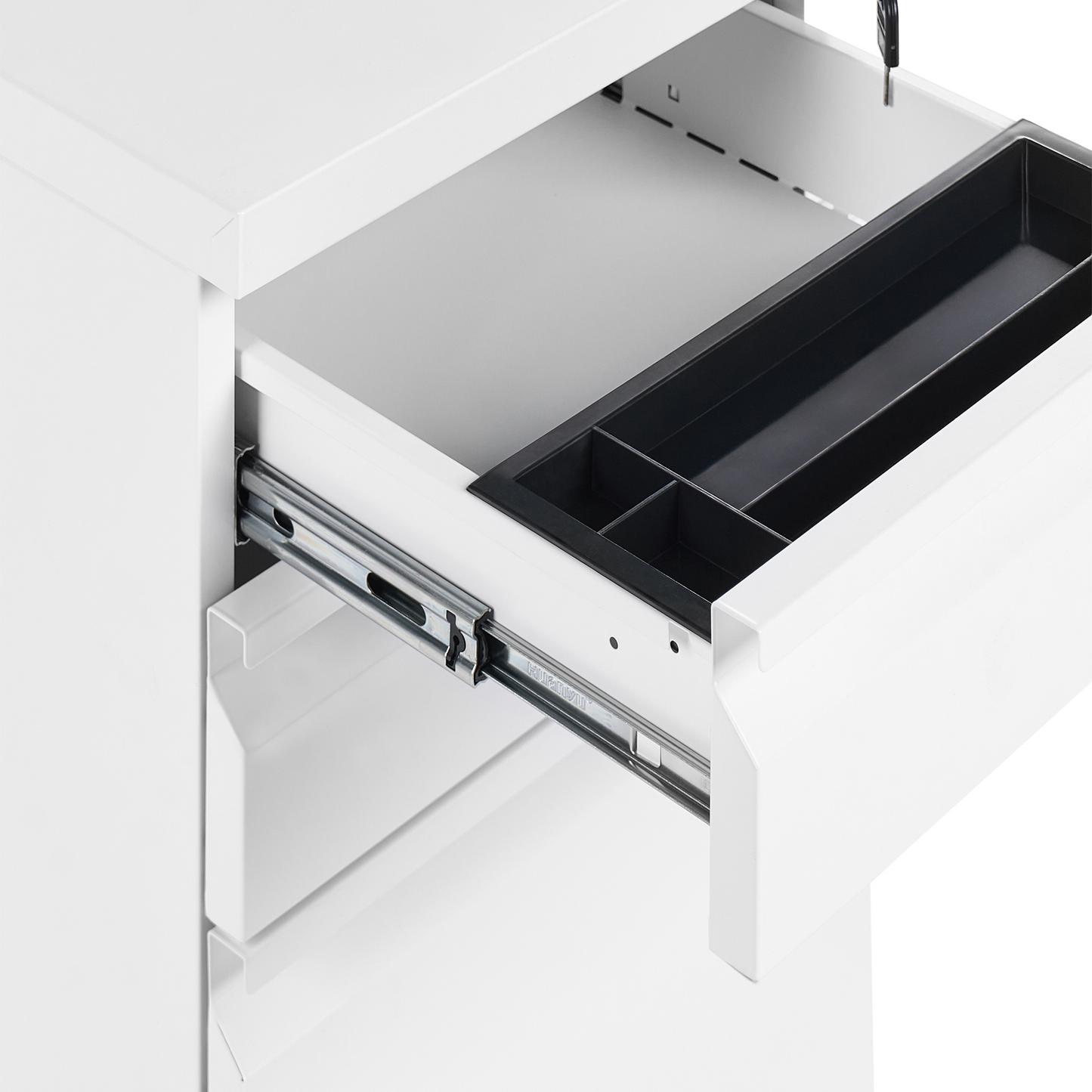 Storage Cabinet White Steel 3 Drawer Mobile With Key Lock