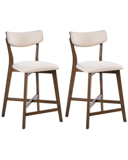 Armless Retro Chairs Set 2 Brown Off White Rubberwood