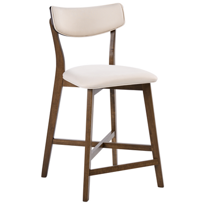 Armless Retro Chairs Set 2 Brown Off White Rubberwood