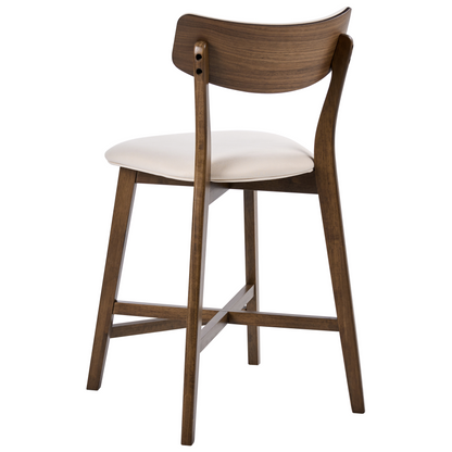 Armless Retro Chairs Set 2 Brown Off White Rubberwood