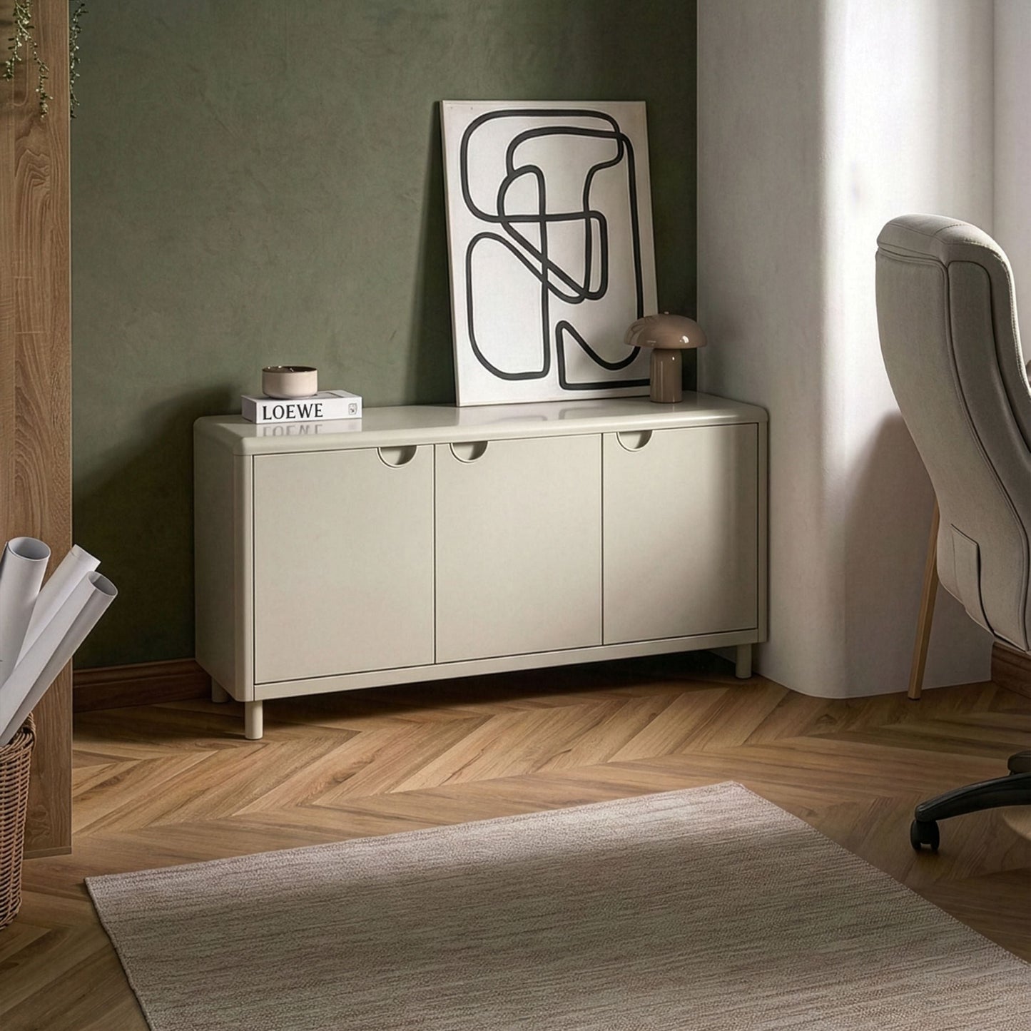 Storage Cabinet Beige Steel 3 Doors 4 Shelves Office