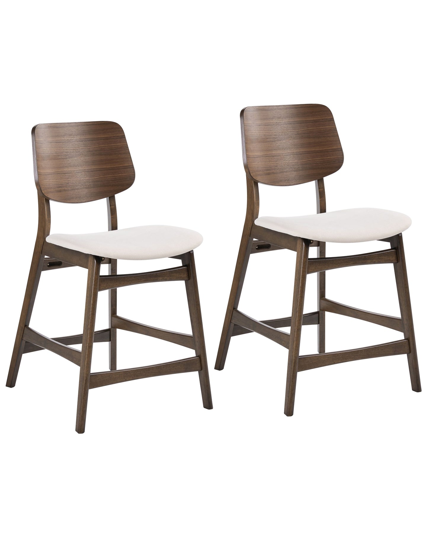 Set Of 2 Bar Chairs Brown And Off White Boucle Upholstery Rubberwood Legs Retro Style