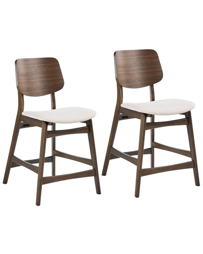 Set Of 2 Bar Chairs Brown And Off White Boucle Upholstery Rubberwood Legs Retro Style