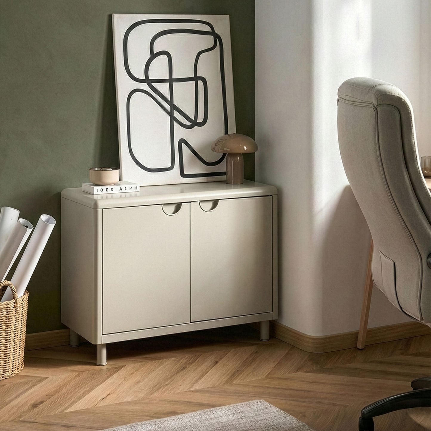 Storage Cabinet Beige Steel With 2 Doors And Adjustable Shelves For Home Office Modern Style