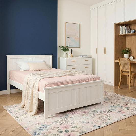 NordicNest White Pine Bed Frame Small Double Minimalist Headboard