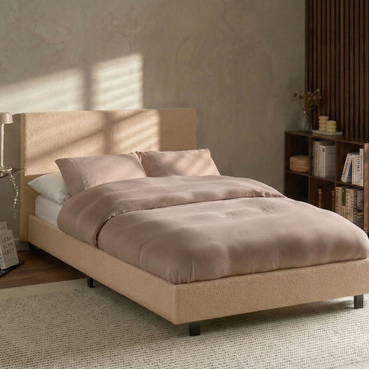 Beige Boucle Upholstered Slatted Bed Frame Small Double 4ft
