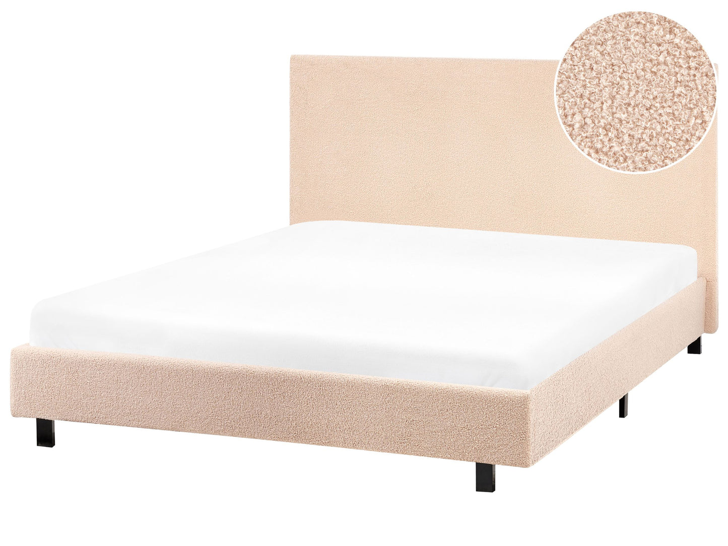 Beige Boucle Upholstered Slatted Bed Frame Small Double 4ft