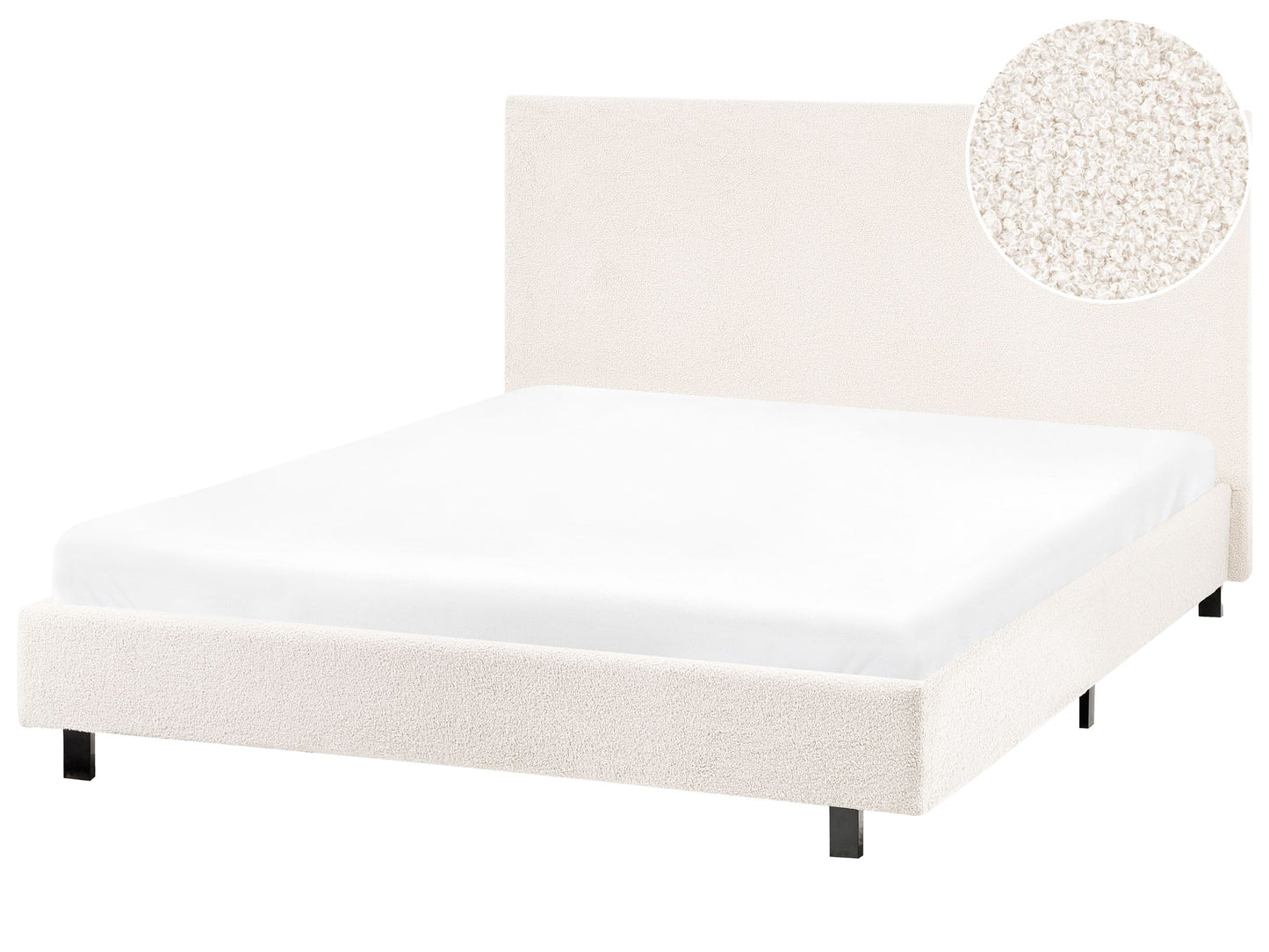 Slatted Bed Frame Off White Boucle Upholstered EU Small Double 4ft Modern Design