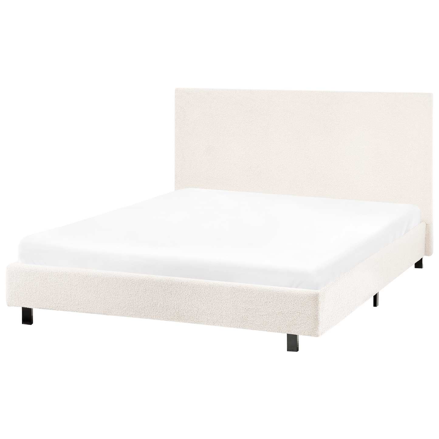 Slatted Bed Frame Off White Boucle Upholstered EU Small Double 4ft Modern Design