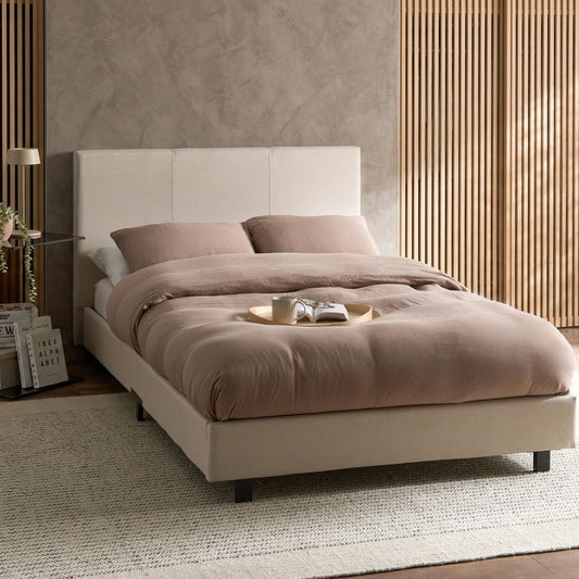 Slatted Bed Frame Beige Upholstered Small Double 4Ft