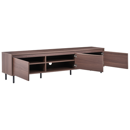 Dark Brown Particle Board TV Stand With 3 Door Storage And Metal Legs