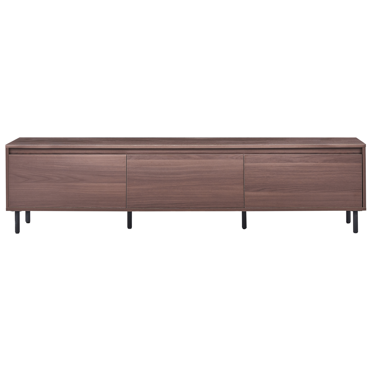 Dark Brown Particle Board TV Stand With 3 Door Storage And Metal Legs