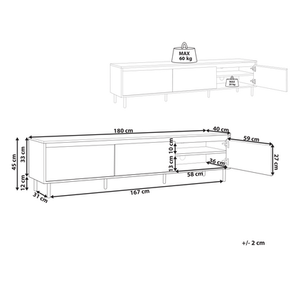 Dark Brown Particle Board TV Stand With 3 Door Storage And Metal Legs