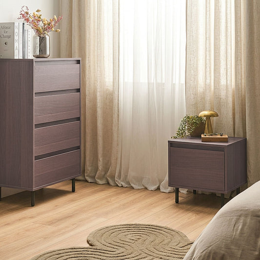 NordicNest Dark Brown 4 Drawer Chest With Black Metal Legs 60x40x104