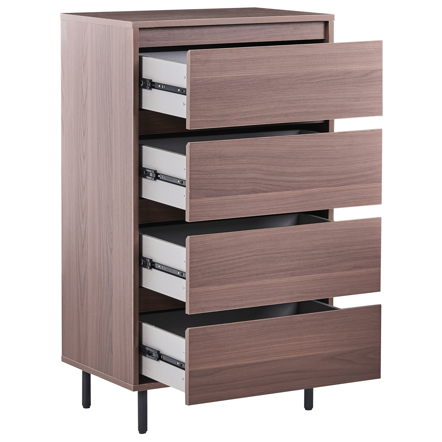 NordicNest Dark Brown 4 Drawer Chest With Black Metal Legs 60x40x104