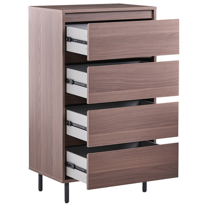 NordicNest Dark Brown 4 Drawer Chest With Black Metal Legs 60x40x104
