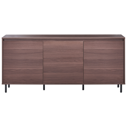 3 Door Sideboard Dark Brown Particle Board With Black Metal Legs Freestanding Cabinet With Shelves