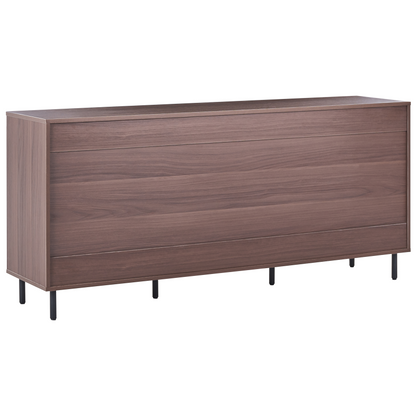 3 Door Sideboard Dark Brown Particle Board With Black Metal Legs Freestanding Cabinet With Shelves