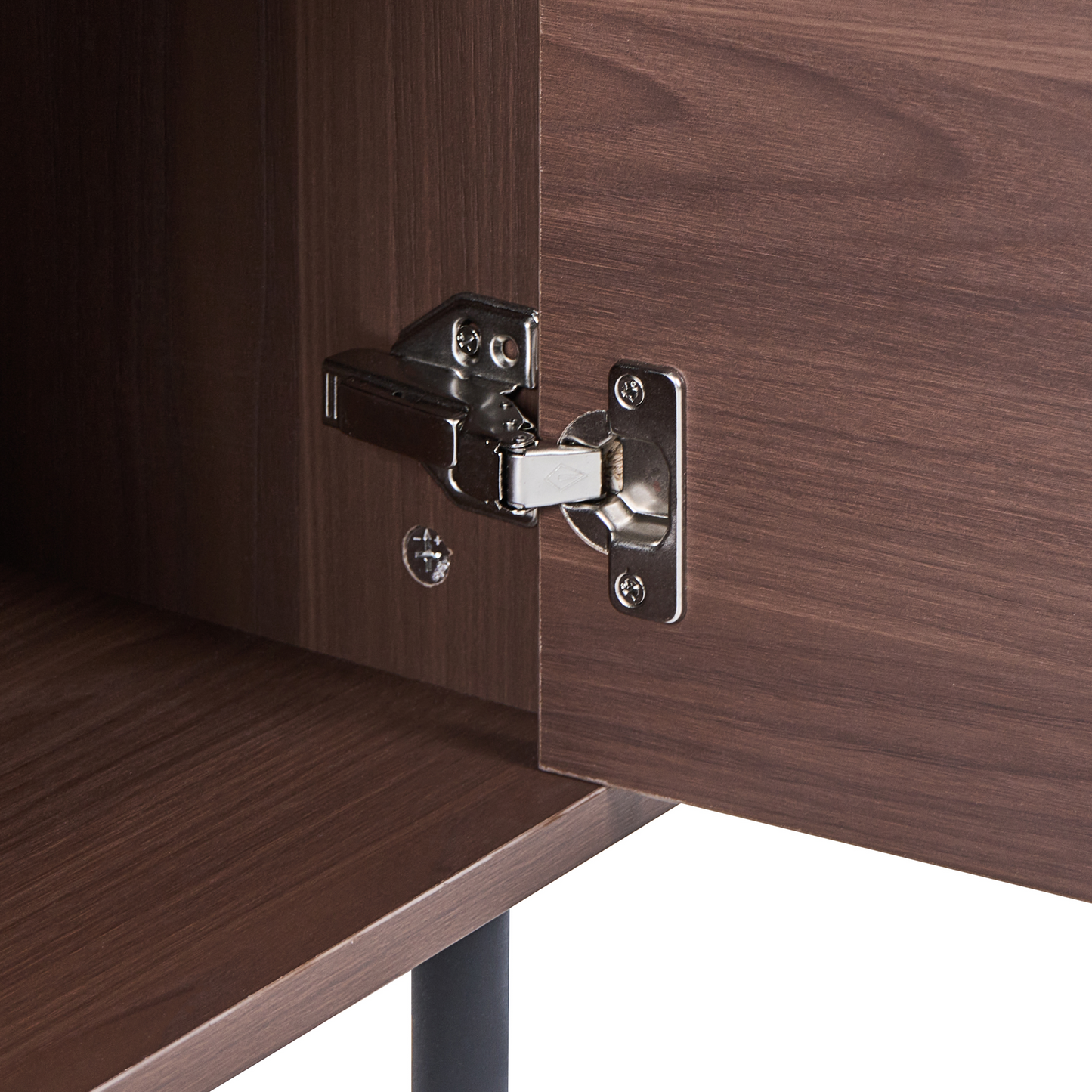 3 Door Sideboard Dark Brown Particle Board With Black Metal Legs Freestanding Cabinet With Shelves