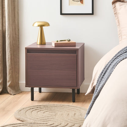 Bedside Table Dark Brown With 1 Drawer Metal Black Legs