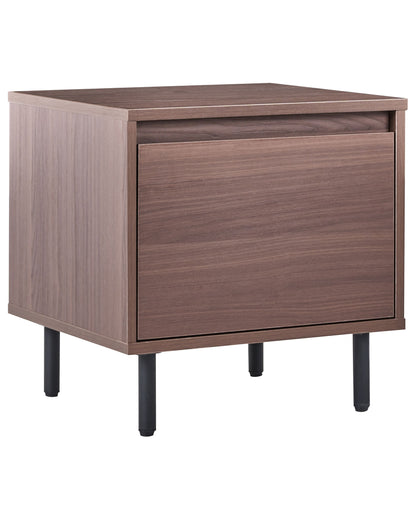 Bedside Table Dark Brown With 1 Drawer Metal Black Legs