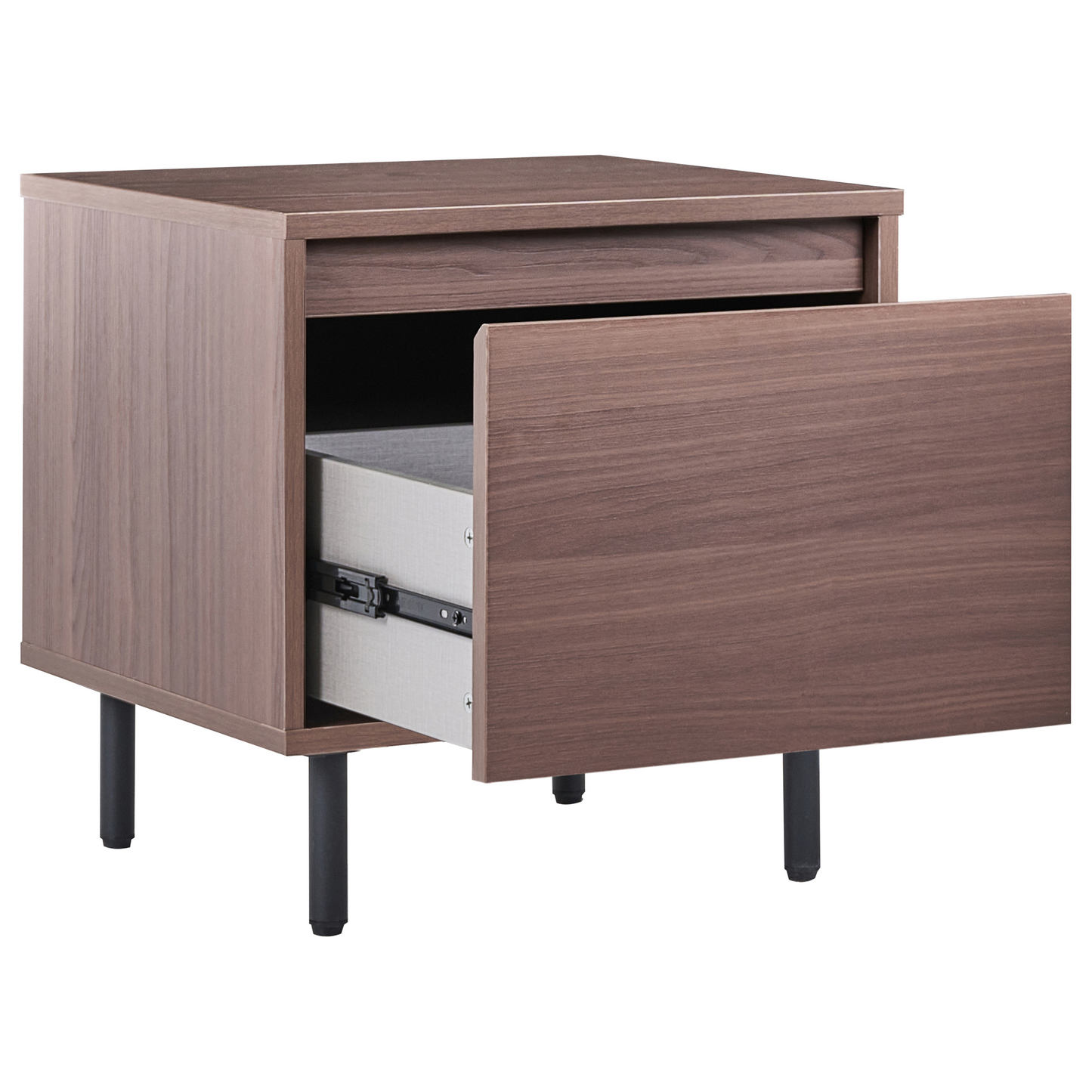 Bedside Table Dark Brown With 1 Drawer Metal Black Legs