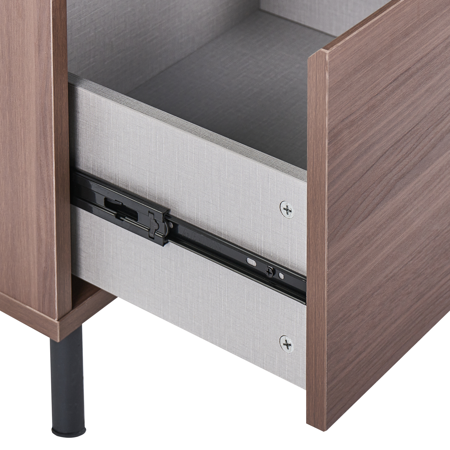 Bedside Table Dark Brown With 1 Drawer Metal Black Legs