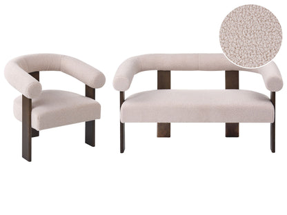 TwoTone Boucle Sofa Set 2 Seater Armchair Beige Brown